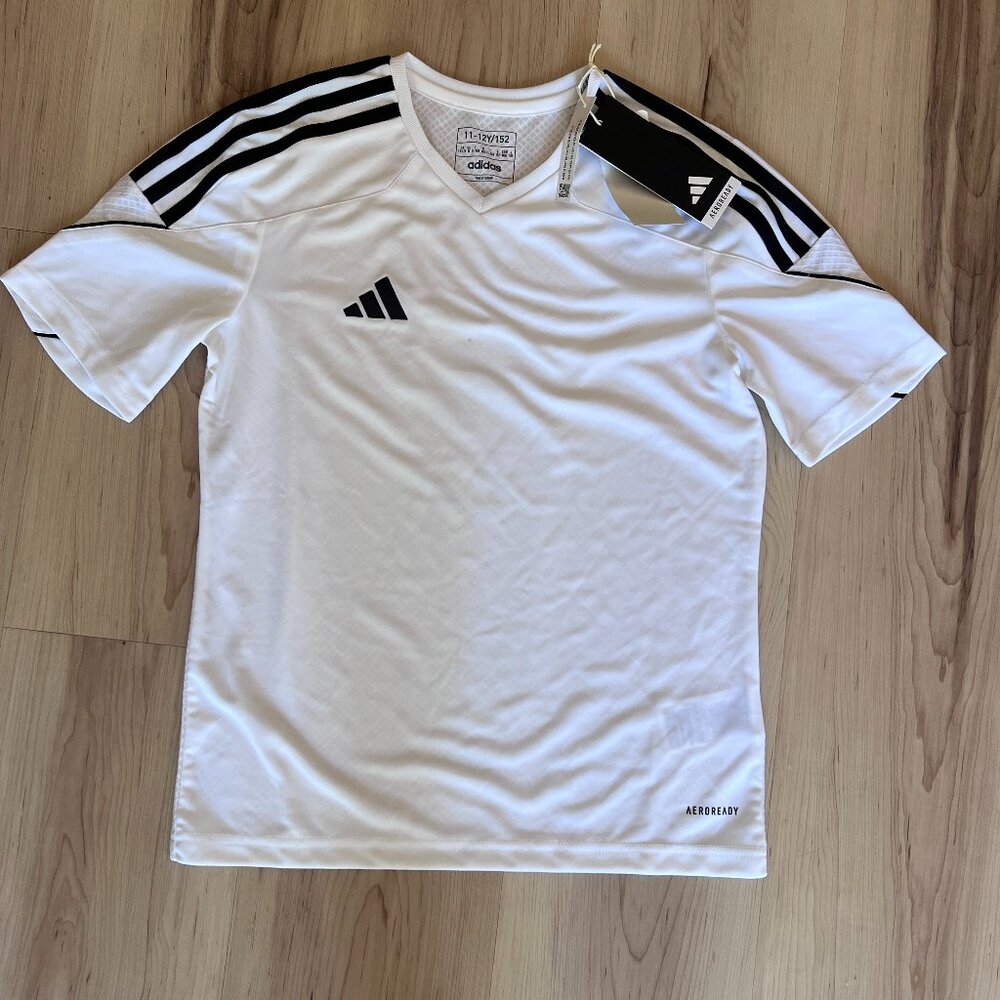 NWT Adidas Kids White Mesh Soccer Football Sports Jersey 11-12 yrs